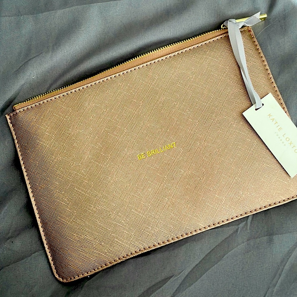 Kate Loxton “Be Brilliant” zipper pouch pink and gold